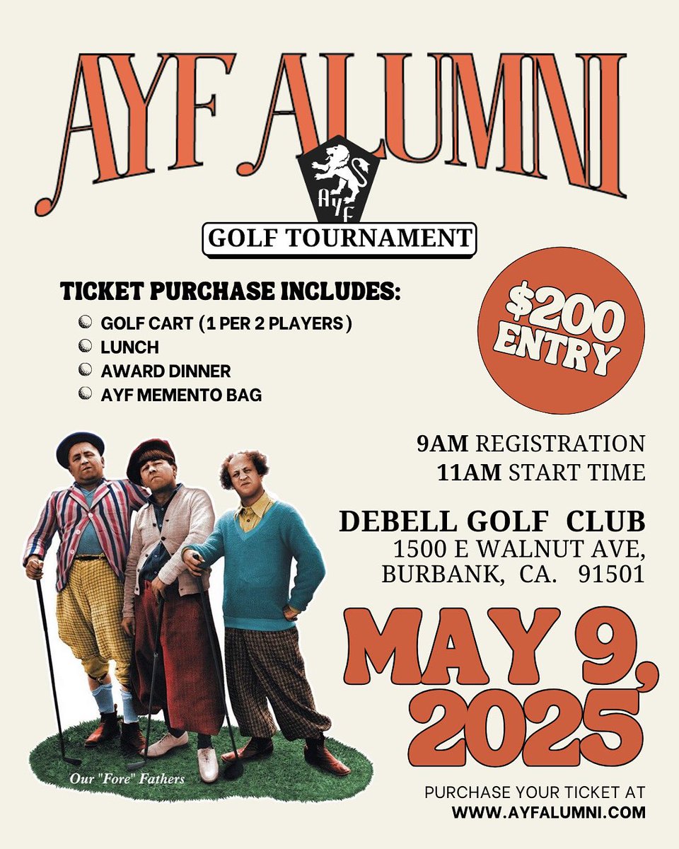 ⛳️⛳️ALUMNI WEEKEND 1/2 LOADING… 
Kick off the AYF West Alumni Weekend with our Inaugural Golf Tournament Friday, May 9 at DeBell Golf Course. The day is full of food, fun, and your favorite ungers!!

VISIT AYFALUMNI.COM FOR MORE INFO