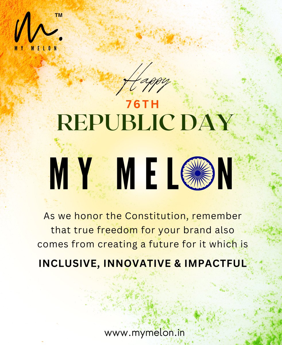 MyMelon_in's tweet photo. Wishing you a Happy Republic Day filled with patriotism 🇮🇳
From niche startups to industry leaders, our services adapt to your unique requirements, ensuring the best of the best outcome.
#MyMelon #RepublicDay https://t.co/qEiWOuqgsc