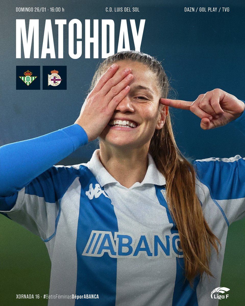 𝐃𝐢́𝐚 𝐝𝐞 𝐩𝐚𝐫𝐭𝐢𝐝𝐨

⚽ Betis Féminas - #DéporABANCA
⌚ 16:00 H.
📍 Ciudad Deportiva Luis del Sol

#BetisFéminasDéporABANCA #LigaF