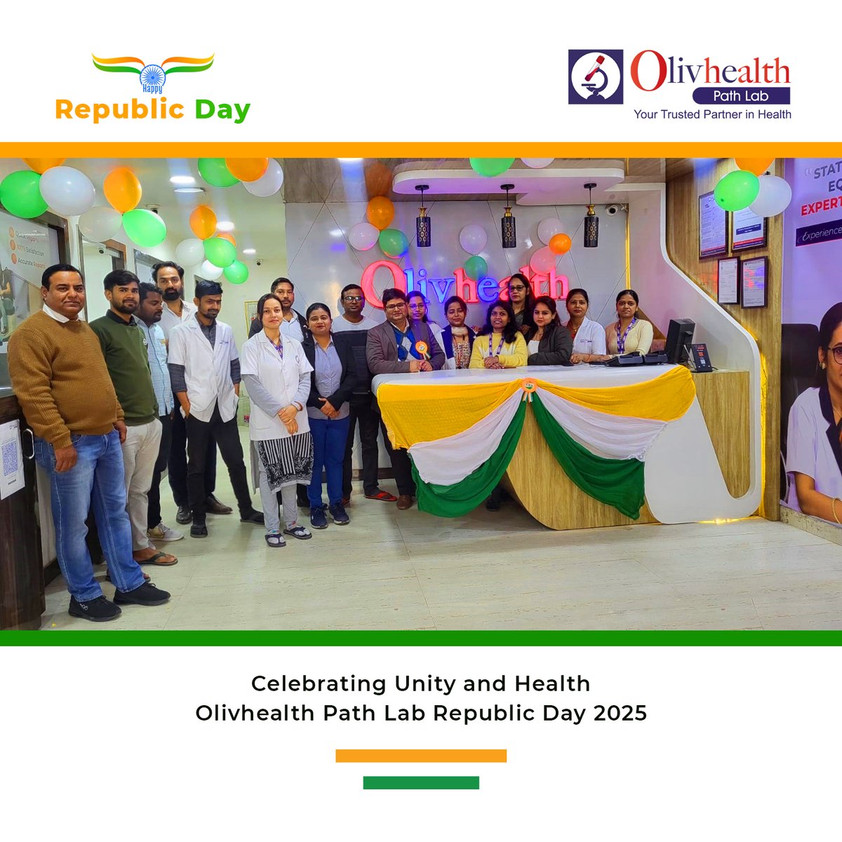 OlivHealthPath's tweet photo. Celebrating the spirit of unity and progress this Republic Day at Olivhealth Path Lab! Together, we continue to strive for excellence in healthcare. #RepublicDay2025 #OlivhealthPathLab  #UnityInDiversity #ProudToServe https://t.co/DA3JqaWVDm
