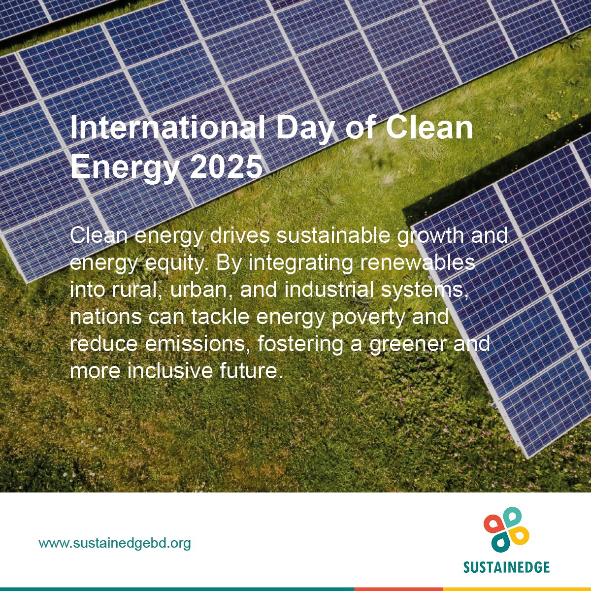 #InternationalDayofCleanEnergy2025!

#Cleanenergy drives #sustainable growth and #energyequity. By integrating #renewables into rural, urban, and industrial systems, nations can tackle #energypoverty and #reduceemissions, fostering a #greener and more #inclusive future.