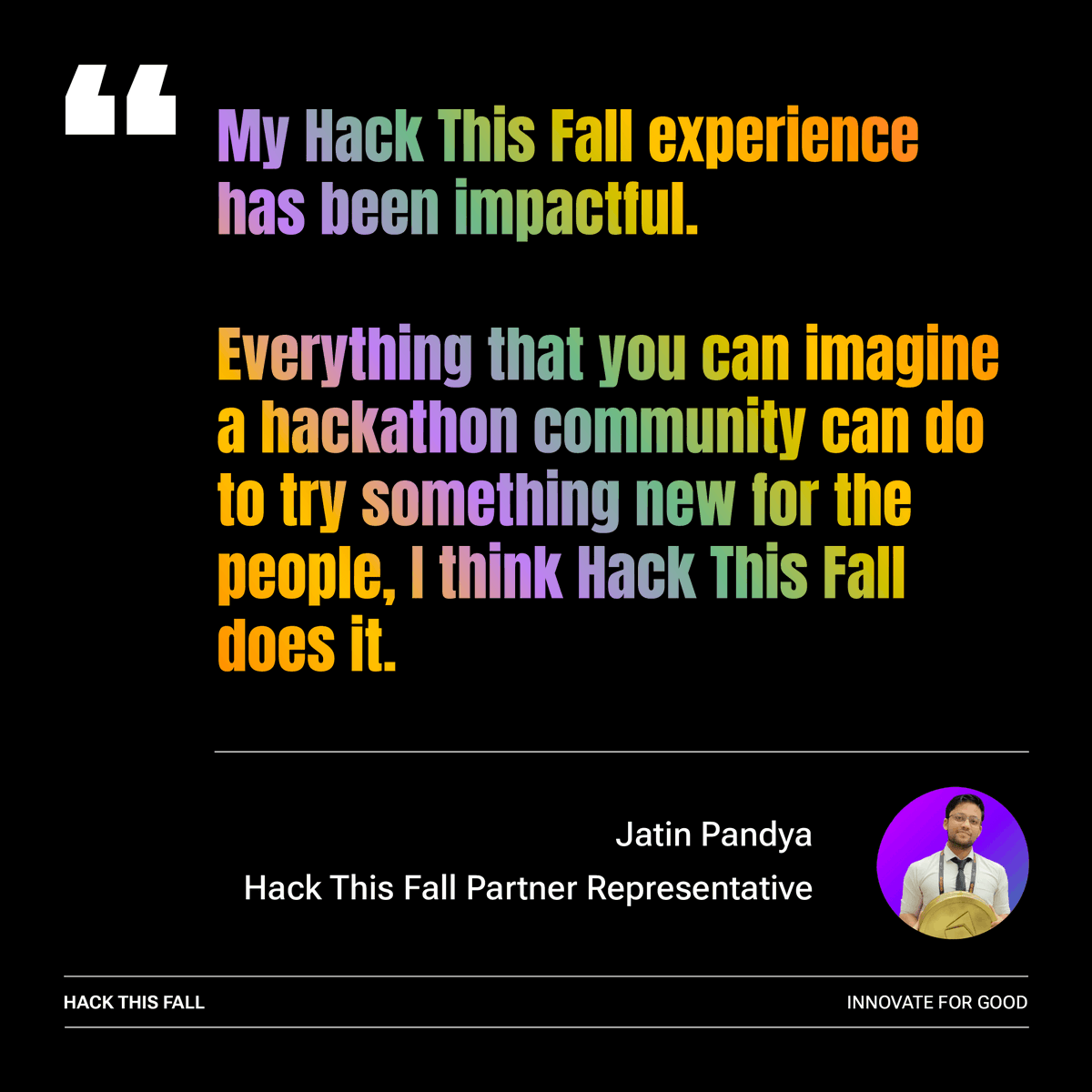 hackthisfall's tweet photo. Feedback like this inspires us to innovate and create a meaningful impact in our community. ✨

Read what @Jpandya26, our Partner Representative, says about his experience! 🎙️

🗓️ 21-23 March 2025
🔗 Apply @ https://t.co/M5dmRdsBD6

#HackThisFall2025 #HackThisFall #HTFCommunity https://t.co/IaOjJS7P2q