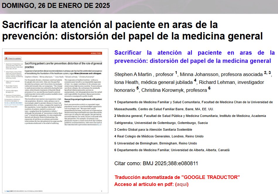 JuanSimo_SDyAP's tweet photo. Sacrificar la atención al paciente en aras de la prevención: distorsión del papel de la medicina general
https://t.co/EzX260huZ8 https://t.co/RAUSy4PUII