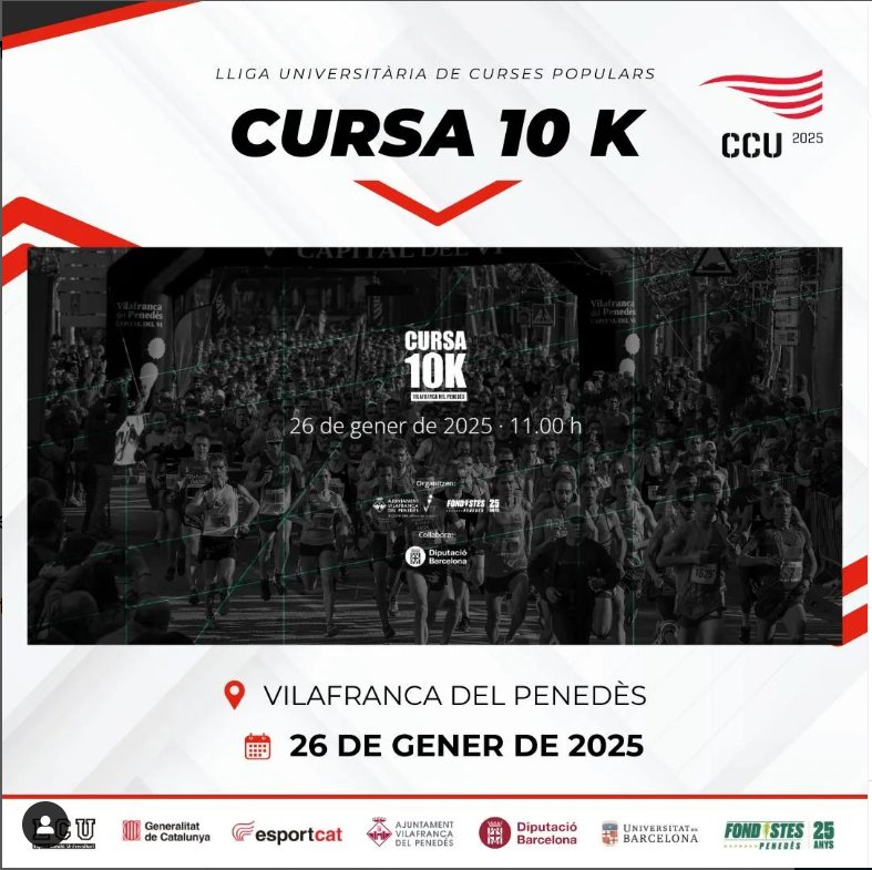#LligaCursesPopulars | Bon diumenge!Avui ens llevem amb la 10K de Vilafranca,la 6️⃣cursa de la Lliga Universitària🏃🏻‍♀️🏃🏽‍♂️‼️

🕙11 h
📍Vilafranca del Penedès

Molta sort a tots i totes les que hi participeu representant a <a href="/la_UPC/">Universitat Politècnica de Catalunya (UPC)</a>!💙👏🏻

Som-hi!💪🏻

#EsportsUPC  #upc #esportuniversitari