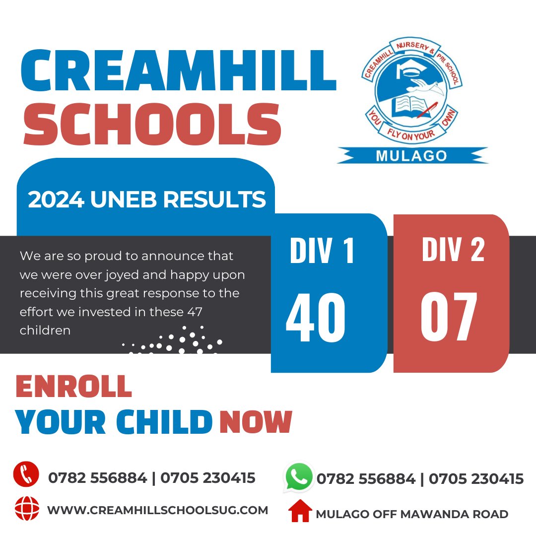 Creamhillsch's tweet photo. We have done well. #excellence #WeExcel #2024UNEBResults #EnrollNow #EnrollToday #creamhillschools #bestschoolsinuganda #bestschoolnearme https://t.co/3nRfFQv1ba