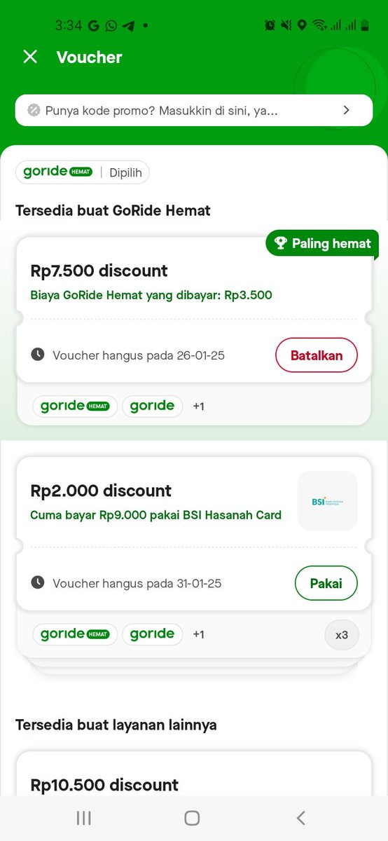 jay24hours's tweet photo. Wts voucher gojek🌷 [mt after dm]

🎟 goride pot 7.5k
💵 2.5k
🎟 gocar 10.5k / 10k
💵 fee 3.5k
🎟 goride comfort 4k / gocar / gc xl 5k
💵 fee 1.5k
☕ boleh cek dulu
🚕 please cek tnc
📍payment via gopay

potongan voc vc #zonauang #zonajajan #zonaba https://t.co/z6XNJaOlPk