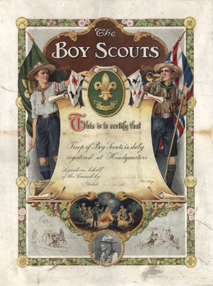 Joanna (@1curiouslane) on Twitter photo Registration Certificate for the 1st Glasgow Scout Group on 26th January 1908. At the time, the group of youngsters probably didn't realise that they were launching the world's first ever boy scouts group. Registration Certificate for the 1st Glasgow Scout Group on 26th January 1908. At the time, the group of youngsters probably didn't realise that they were launching the world's first ever boy scouts group.
