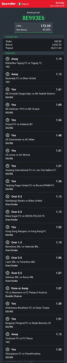 obettaaa1's tweet photo. 8E993E6      Hey check out the bet I just placed on Sportybet! https://t.co/4Dm2o8qaK5 https://t.co/jf9llApjUa