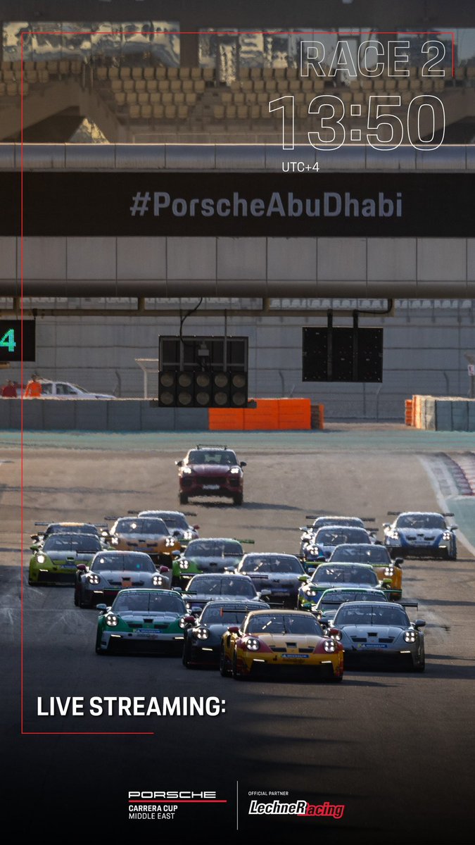 CarreraCupME's tweet image. Porsche Carrera Cup Middle East Round 4 Abu Dhabi - Race 2 live streaming:

youtube.com/live/2dsaoSLyo…

#CarreraCupME #PCCME #LechnerRacing
#Porsche #Motorsport #PorscheCustomerRacing #Porsche911GT3Cup #Michelin #Mobil1 #SplendidYachting #AbuDhabi