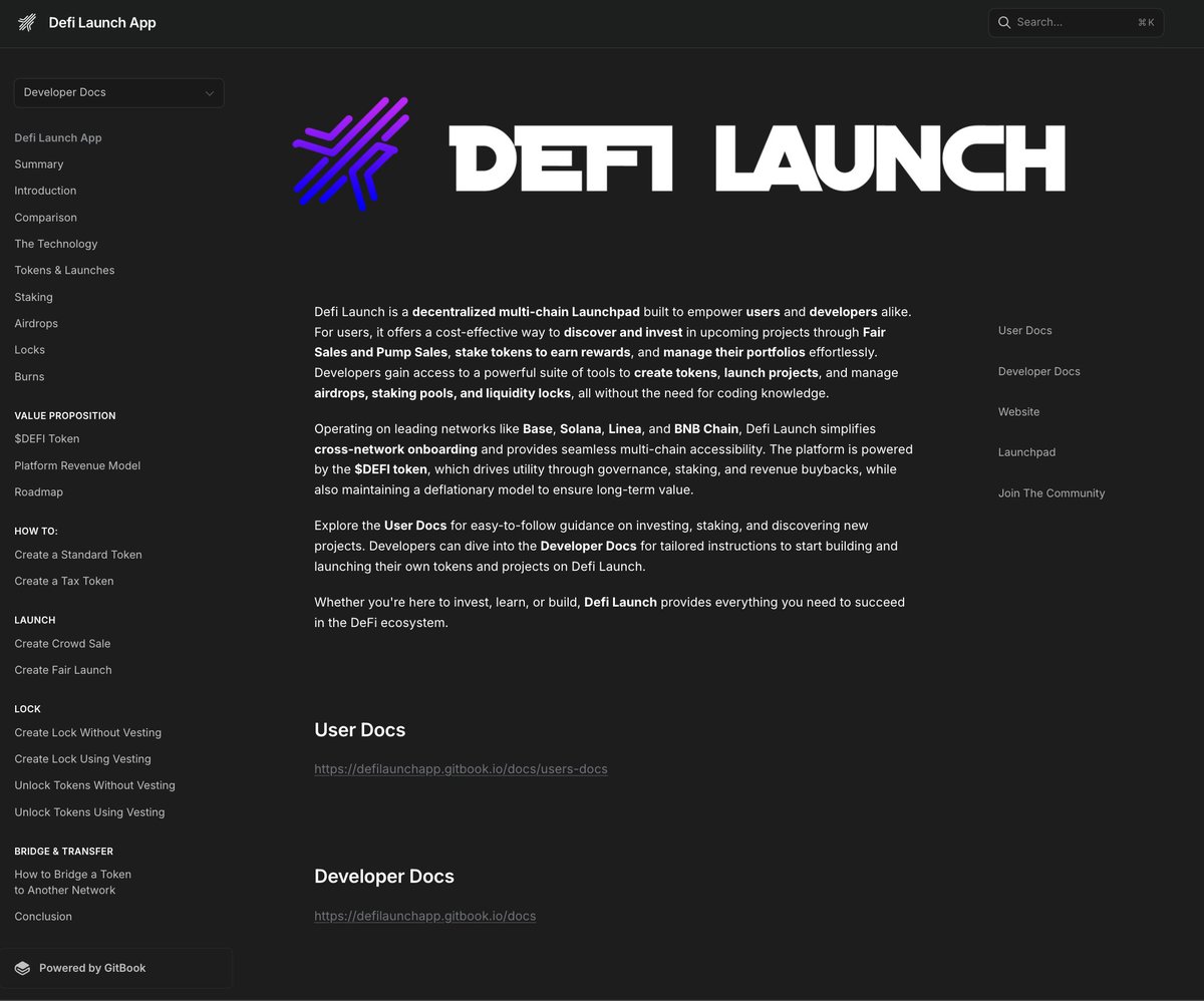 Docs for defilaunch.app are live.

✅ Dev docs
✅ User docs

defilaunchapp.gitbook.io/docs