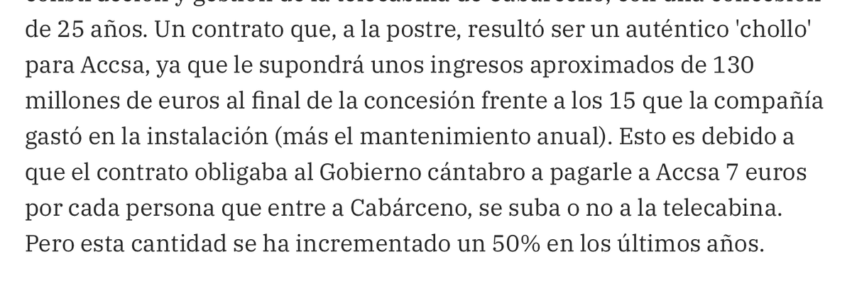Cabárceno: vinieron para poner 15 y llevarse 130 millones. 
Teleférico de Pas: Buruaga les llama para hacer lo mismo o algo peor. 
Para ellos el "chollo", y para nosotras/os el destrozo del área natural, el empleo precario, la masificación turística y el extractivismo.