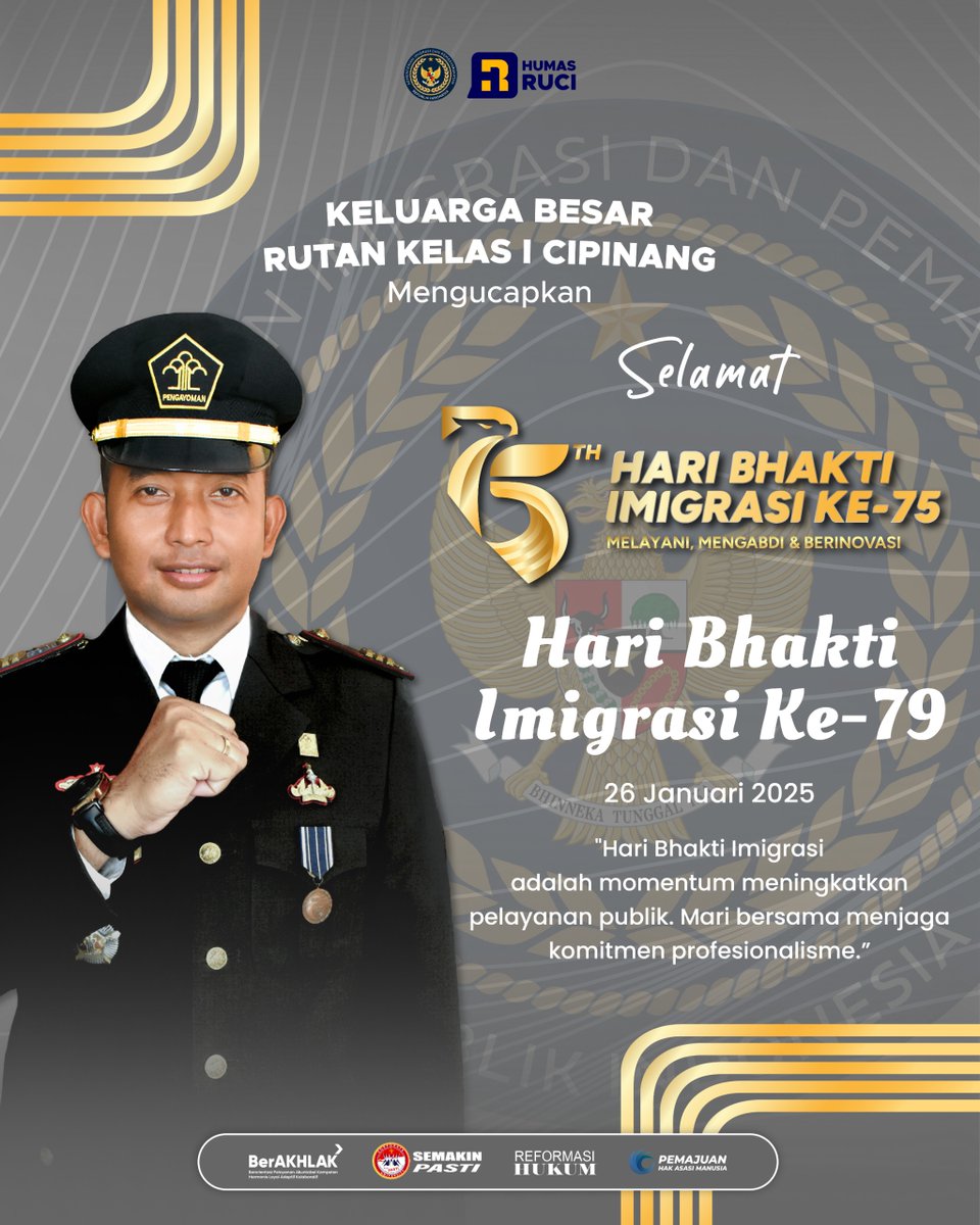 rutan1cipinang's tweet photo. Selamat Hari Bhakti Imigrasi Ke-75
Dengan semangat Melayani, Mengabdi, dan Berinovasi, Imigrasi terus berkomitmen untuk memberikan pelayanan terbaik bagi negeri.
#RutanCipinang
#RUCI
#ImipasBerjaya
#Pemasyarakatan
#PembinaanWBP https://t.co/P95hPIjyUJ
