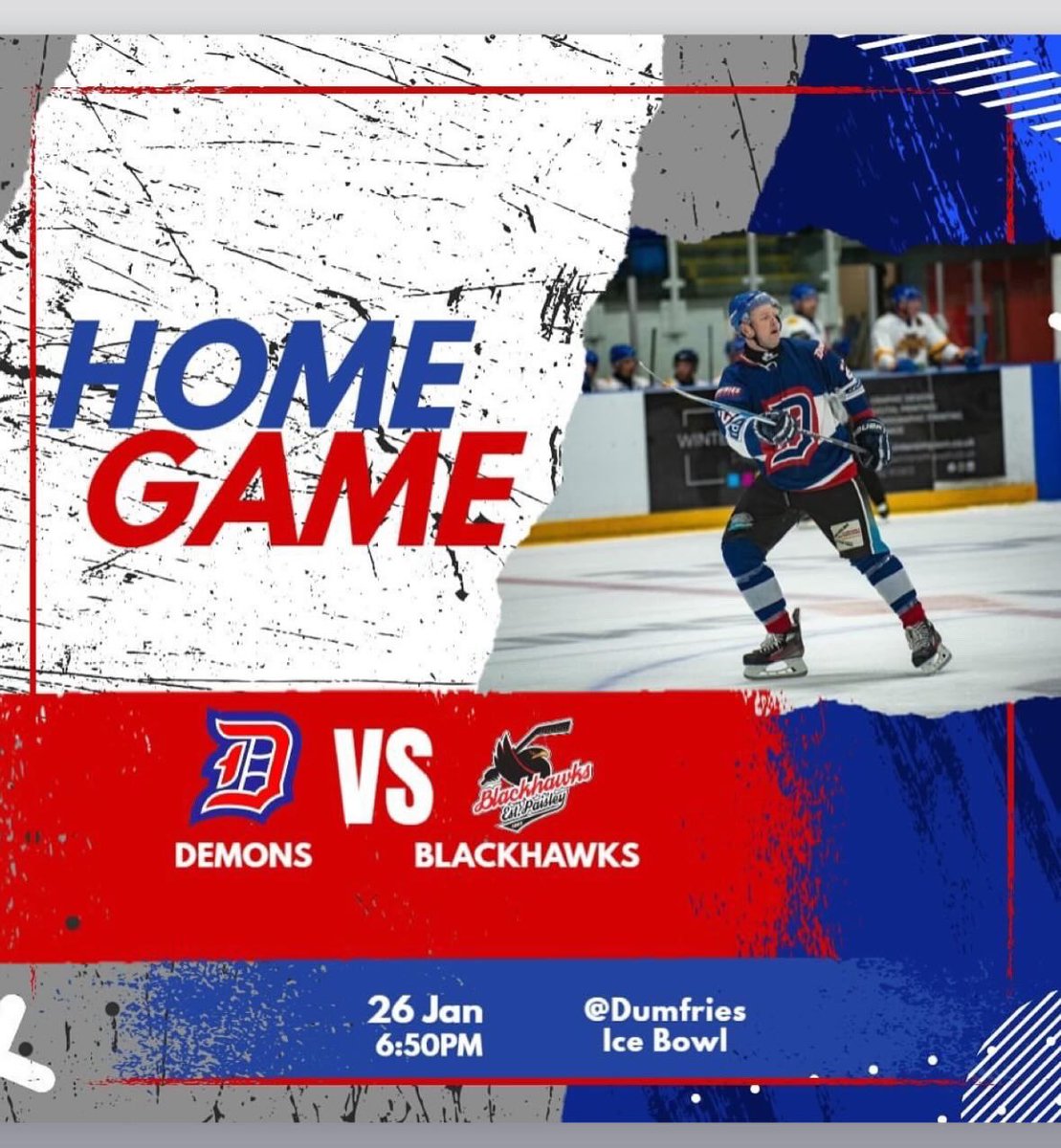 🗓️ Sunday 26th January (today!)
⏰ 6:50pm
📍 Dumfries ice bowl
🎟️ Free entry
🆚 Paisley Blackhawks