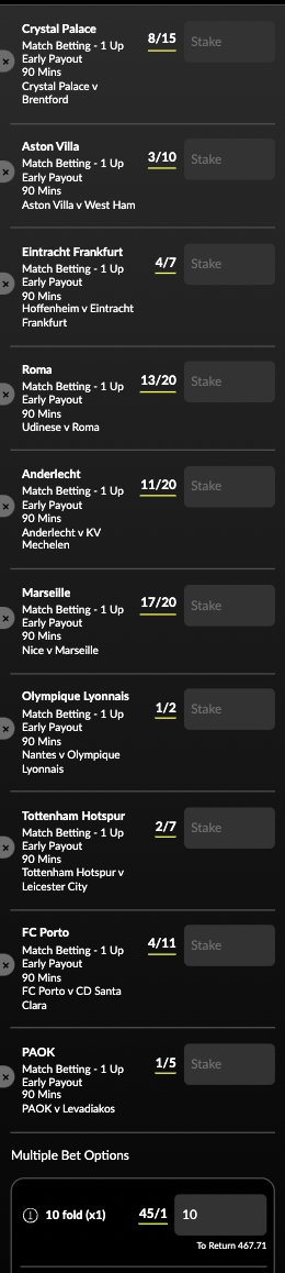 🚀 45/1 SUPER SUNDAY 1 GOAL EARLY PAYOUT ACCA!!!!

❤️ If this bet wins we will give £50 to someone who LIKES this post &amp; £50 to someone who REPOSTS it. 

💪 This is BEST PRICED with Parimatch: footyaccums.bet/B10G40PariMatch

🟡 Sign up today, bet £10 and get £40 in free bets. 

😅 This