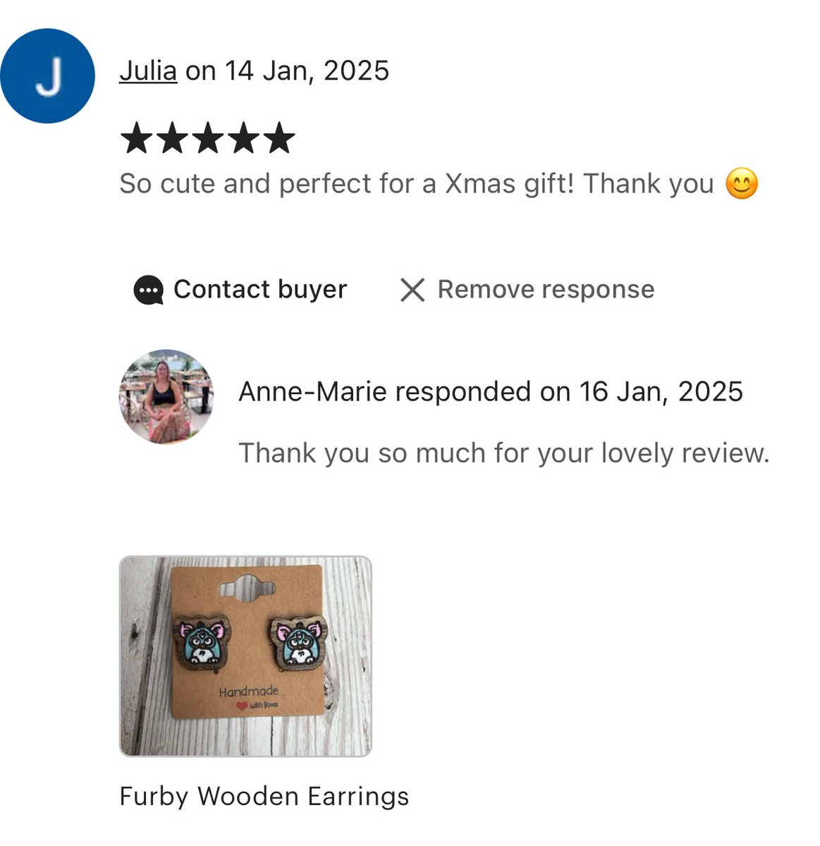 It’s lovely when you receive a 5 star review, especially when you put so much love and effort into every piece of jewellery #ukgifthour #ukgiftam #shopindie #supportsmallbusiness #MHHSBD