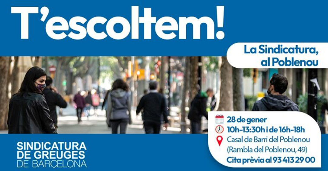 Districte de Sant Martí (@bcn_santmarti) on Twitter photo La <a href="/sindicaturabcn/">Sindicatura de Greuges de Barcelona</a> visita el #Poblenou per escoltar les persones i entitats que vulguin fer consultes o exposar inquietuds relacionades amb l’administració municipal.
📍 <a href="/cbarripoblenou/">Casal de Barri del Poblenou</a>
📅 Dimarts 28/1
🕛 De 10 a 13.30 h i de 16 a 18 h
ℹ️ s.mtrbio.com/kmyhlndlps La <a href="/sindicaturabcn/">Sindicatura de Greuges de Barcelona</a> visita el #Poblenou per escoltar les persones i entitats que vulguin fer consultes o exposar inquietuds relacionades amb l’administració municipal.
📍 <a href="/cbarripoblenou/">Casal de Barri del Poblenou</a>
📅 Dimarts 28/1
🕛 De 10 a 13.30 h i de 16 a 18 h
ℹ️ s.mtrbio.com/kmyhlndlps