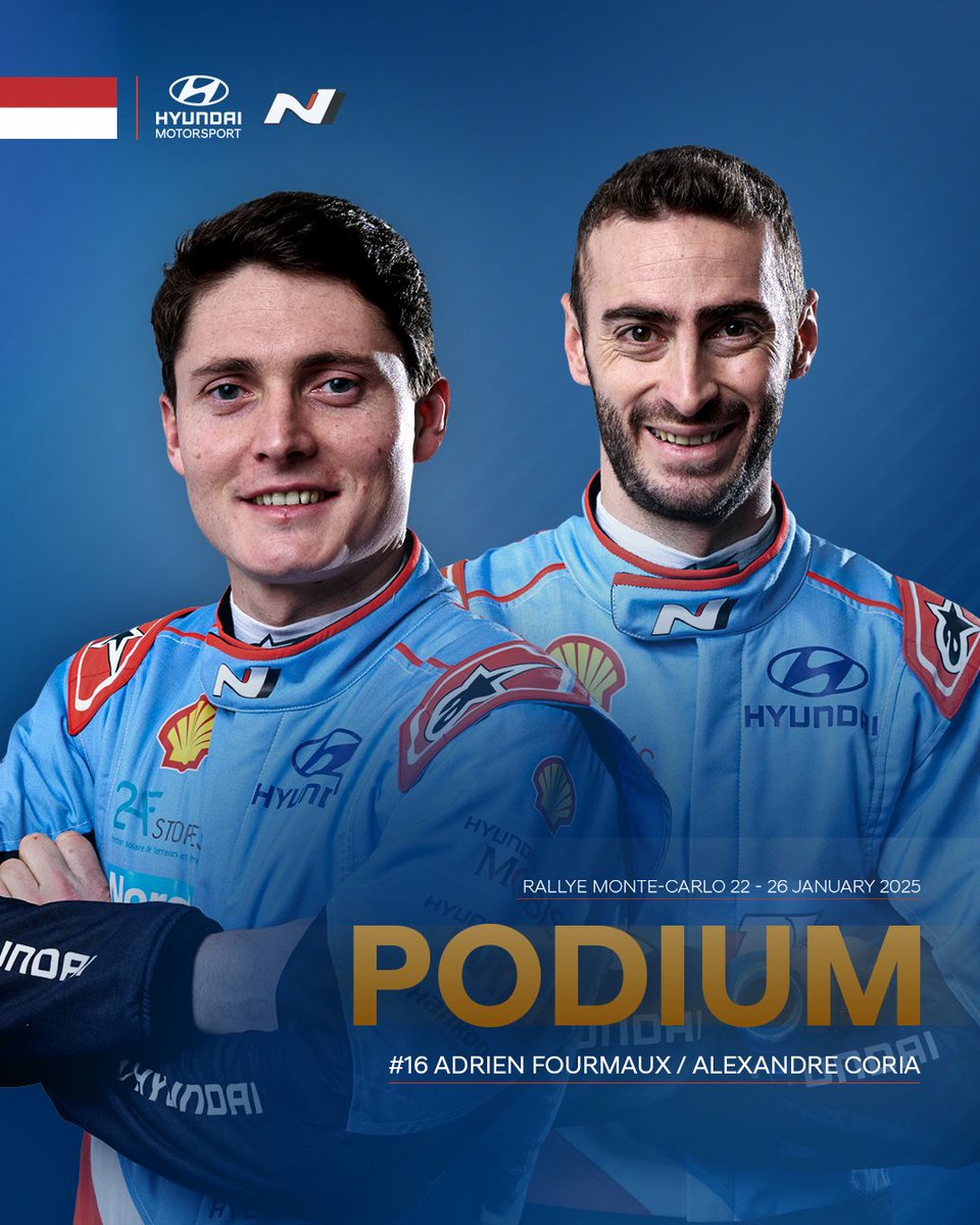 PODIUM ON THEIR HYUNDAI DEBUT 🥉

What a weekend for <a href="/AdrienFourmaux/">Adrien FOURMAUX</a> and <a href="/AlexandreCoria/">Alex Coria</a> 🤩

#WRC #RallyeMonteCarlo