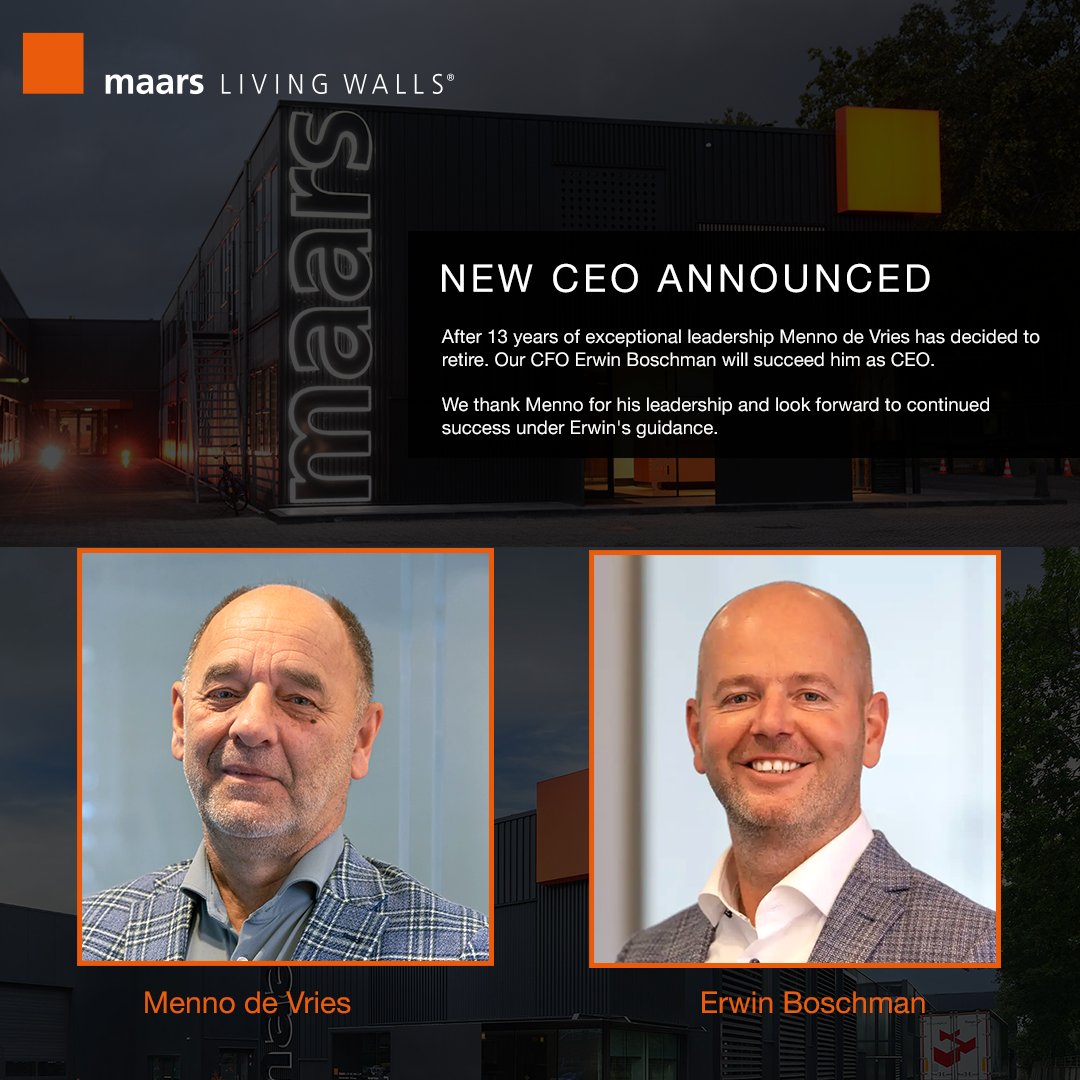 After 13 years of decisive leadership Menno de Vries has decided to retire. 
Erwin Boschman will be appointed as CEO on March 1, 2025.
We thank Menno for his drive, dedication and vision and look forward to continued success under Erwin’s guidance.