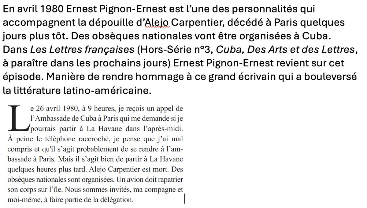 En avril 1980 Ernest Pignon-Ernest est l’une des personnalités qui  accompagnent la dépouille d’Alejo Carpentier, décédé à Paris quelques  jours plus tôt. Des obsèques nationales vont être organisées à Cuba.
editionshelvetius.com/categorie-prod…