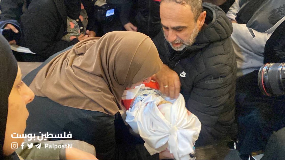 QudsNen's tweet photo. A sorrowful farewell to 2-year-old Layla Al-Khatib, a young girl killed last night by the Israeli army in Jenin. https://t.co/gJrpLPtABG