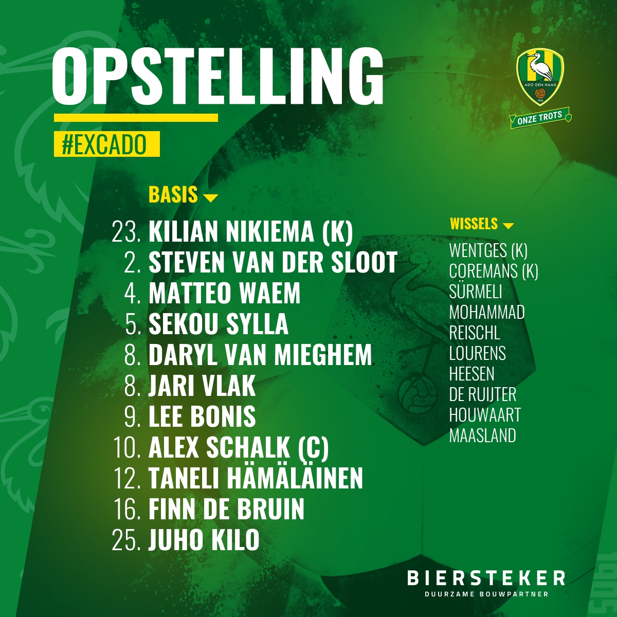 𝐗𝐈 📋 𝐋𝐈𝐍𝐄-𝐔𝐏

Dit is de opstelling tegen Excelsior Rotterdam. Diogo Tomas is geschorst, Hämäläinen maakt zijn basisdebuut. Ideho is niet inzetbaar.

#excADO #ComeOnTheHague