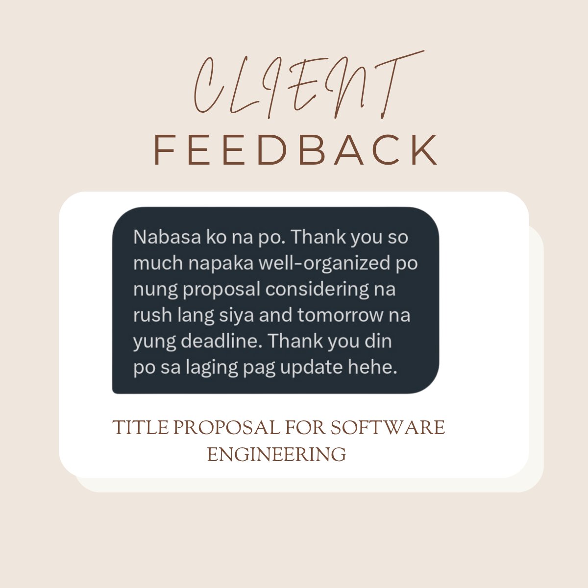 CLIENT FEEDBACK 135

still open for non-rush commissions only 💗

Commission: Software Engineering Title proposal | Rush Task - 2 days done