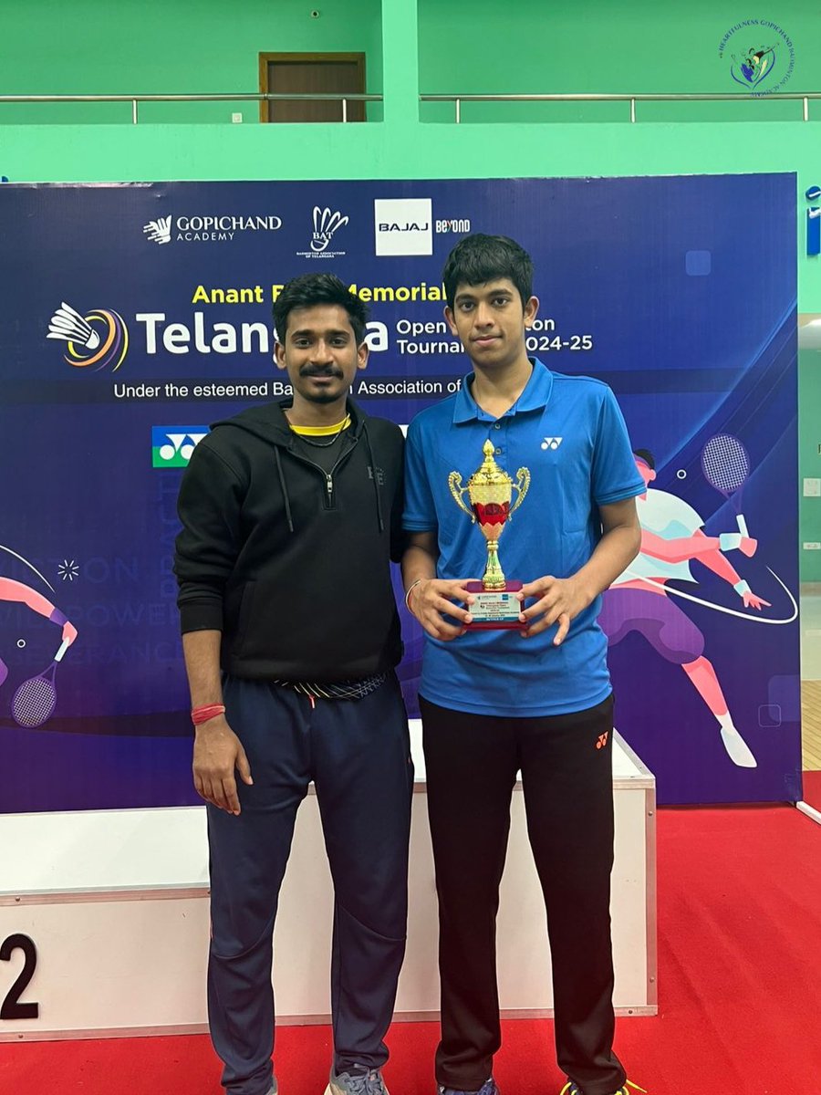 HGBAcademy's tweet photo. We are thrilled to announce that Divyansh, from HGBA Academy, has secured the Silver Medal in the U-19 Boys Doubles category at the Anant Bajaj Memorial Telangana Open Badminton Tournament!

#badminton #sports #kanhashantivanam https://t.co/qgJdrGyrmZ