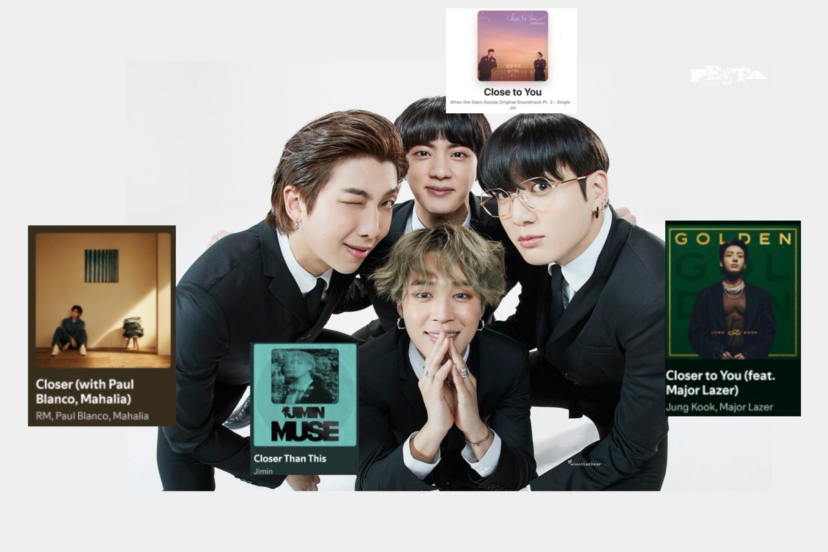 winnttaebear's tweet image. Closer - RM
Closer Than This - Jimin
Close to You - Jin
Closer to You - Jungkook