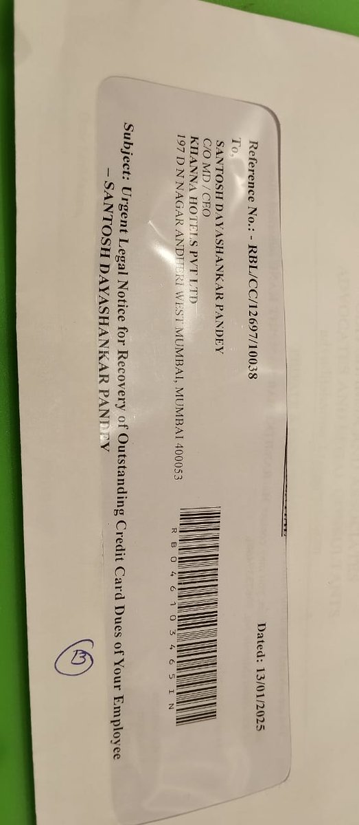 <a href="/rblbank/">RBL Bank</a> sent a letter regarding overdue payment to my HR department, despite the fact that I am no longer employed there. I only became aware of this when my HR department forwarded the letter to me. This is completely inappropriate. #harrassement
Card ending no 2902