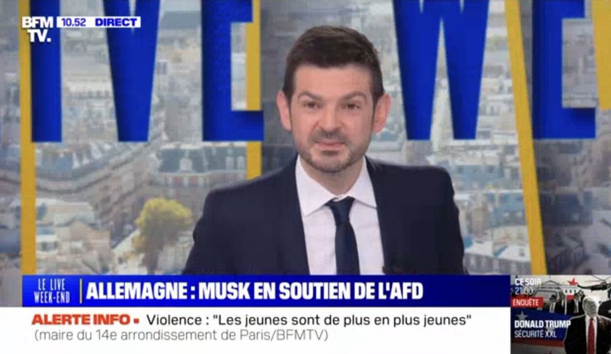 MartinGenier's tweet image. Dans le #liveweekend ce matin de @BFMTV avec @philgaudin nous évoquions l’engagement de @elonmusk en faveur de l’@AfD l’extrême-droite de Mme @Alice_Weidel une ingérence inacceptable qui appelle la jeune génération à ne plus culpabiliser et à lutter contre le multiculturalisme