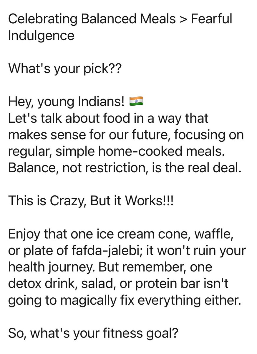 VediSwati's tweet photo. I am a DM away to guide you along the road to making healthy eating an integral part of your life, not just a fad diet.
What do you feel about this?
#RepublicDay ๐ฎ๐ณ #IndianYouth ๐ฎ๐ณ #BalanceNotRestriction #DrDietBites https://t.co/LVSV2eQzDu