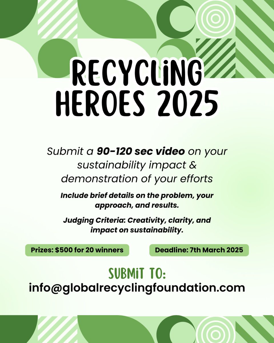 RanjitBaxi's tweet photo. #40Days to go. #07thMarch closing date to submit entries for 2025 #RecyclingHeroes #competition. #Share your story with Global #RecyclingCommunity as working together we deliver #SmartRecycling & stop #WasteMountains from growing. #RecycleMore for #Sustainable #HealthierPlanet https://t.co/RgscEagwRj