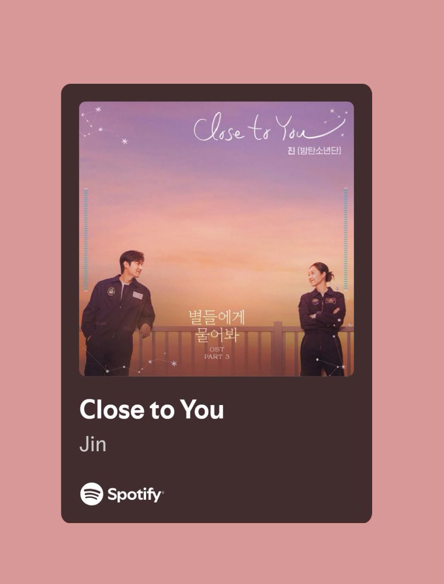 SUDAH ADA DI SPOTIFY! Yuk share lagunya di seluruh platform sns kalian! Search mulai dari profile seokjin yaa👋

Drop link lagu spotify nya di bawah yuk🙌

Can we get 100 replies!!!?

open.spotify.com/track/4z0vfU3J…

CLOSE TO YOU BY JIN
JIN OST KING 
#CloseToYouOutNow 
#Jin_ClosetoYou