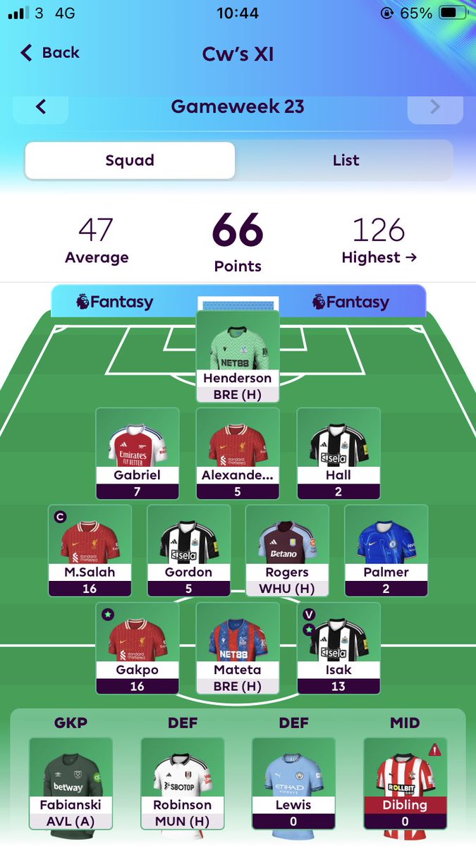 FPL_Craigo's tweet photo. 66 with Henderson, Rogers &amp; Mateta to go how’s everyone else doing ? #FPL #FPLCommunity https://t.co/CScOAT0mx5