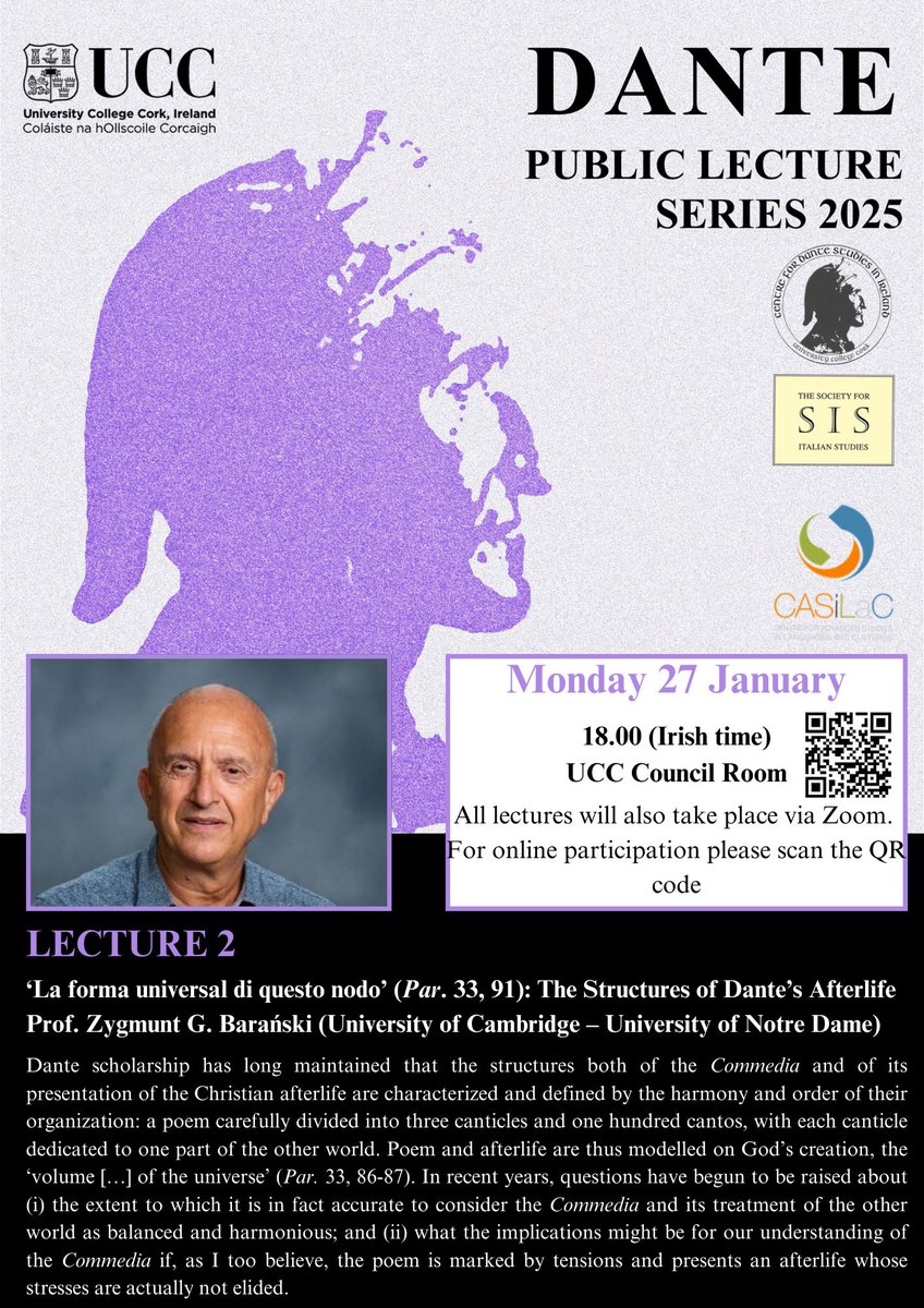 Dante Lecture Series continues tomorrow with Prof Zygmunt Barański on the structures of Dante’s afterlife! <a href="/danteinireland/">DanteInIreland</a> <a href="/CACSSSResearch1/">CACSSS - Research</a> <a href="/CACSSS1/">UCC Arts, Celtic Studies and Social Sciences</a> <a href="/UCC/">UCC Ireland</a> <a href="/italian_ucc/">Italian UCC</a> <a href="/UCCResearch/">UCC Research</a>