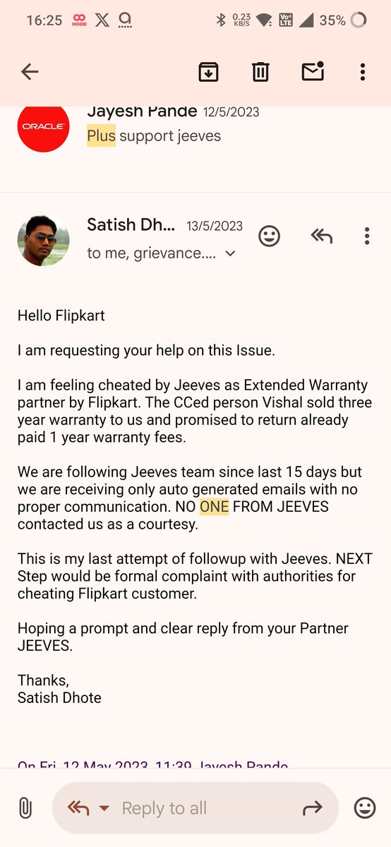 ippibday's tweet photo. I am writing to formally express my dissatisfaction with the handling of my insurance claim/refund. Despite multiple follow-ups, my insurance amount has not been refunded yet, which is causing me significant inconvenience.
#jeevas #Flipkart  #consumers 
#gov #fraud #scam #Scammer https://t.co/JyxUGpwMC3