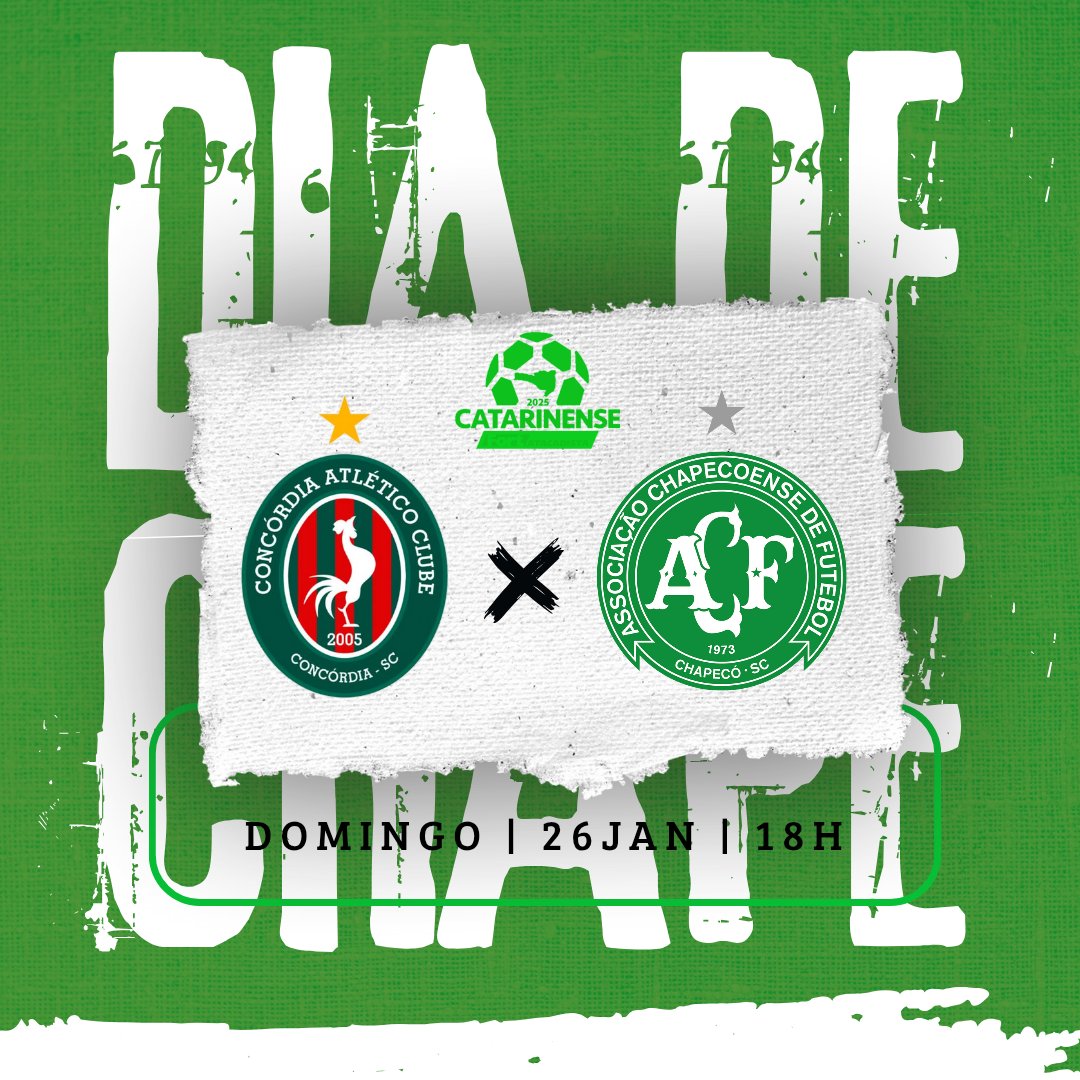 desola_chape's tweet photo. HOJE É DIA DE CHAPE NO #CLÁSSICODALINGUIÇA PELA 4ª RODADA DO CAMPEONATO CATARINENSE 🇳🇬💪
🆚 Concórdia
⚔️ 4ª Rodada
🏆 Campeonato Catarinense 2025
🏟️ Estádio Domingos Machado de Lima
⏰ 18h
📺 FCF TV (YouTube) e Zapping
#VamosChape #Chapecoense #Concórdia #CONxCHA https://t.co/VSULPlOzhQ