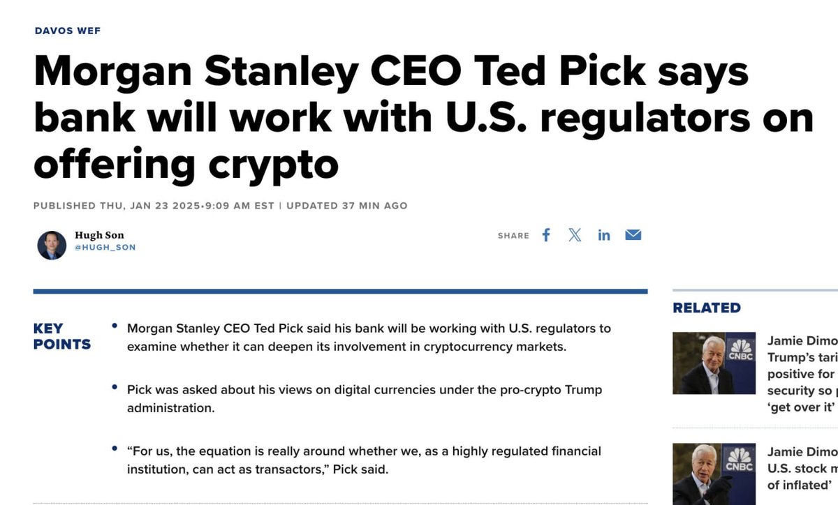 SamiGames21's tweet photo. #MorganStanley  CEO Ted Pick kündigte an, dass die #bank  mit US Regulierungsbehörden zusammenarbeiten wird, um sichere #krypto  Dienstleistungen anzubieten. Er sieht optimistisch in die Zukunft von #Bitcoin  und betont, dass die Wahrnehmung von #Kryptowährungen mit der Zeit immer stärker werde.