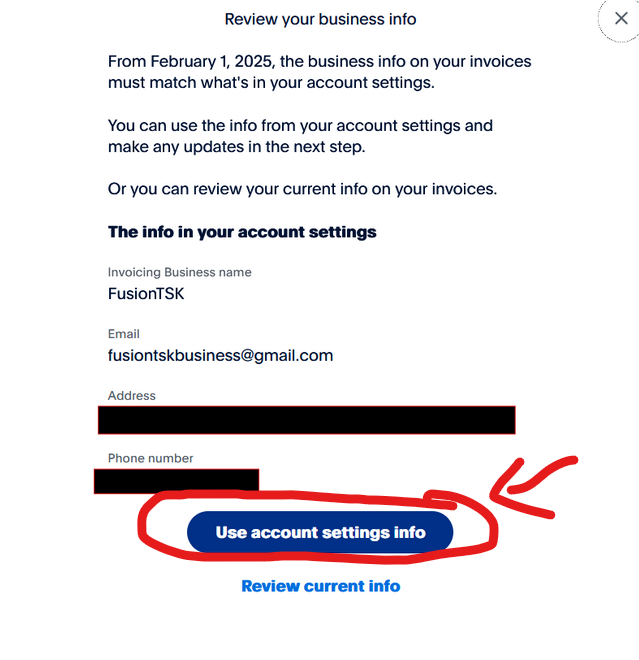 fusiontsk's tweet photo. psa about the new PayPal Business Account changes on February 1st:

DO THIS:

1. click 'Invoicing' from the home page
2. click 'Review your business info' on the banner
3. click 'Use account settings info'
4. SET TO 'HIDE FROM RECIPIENTS'

otherwise your address may be shown https://t.co/q14yvyD7AK