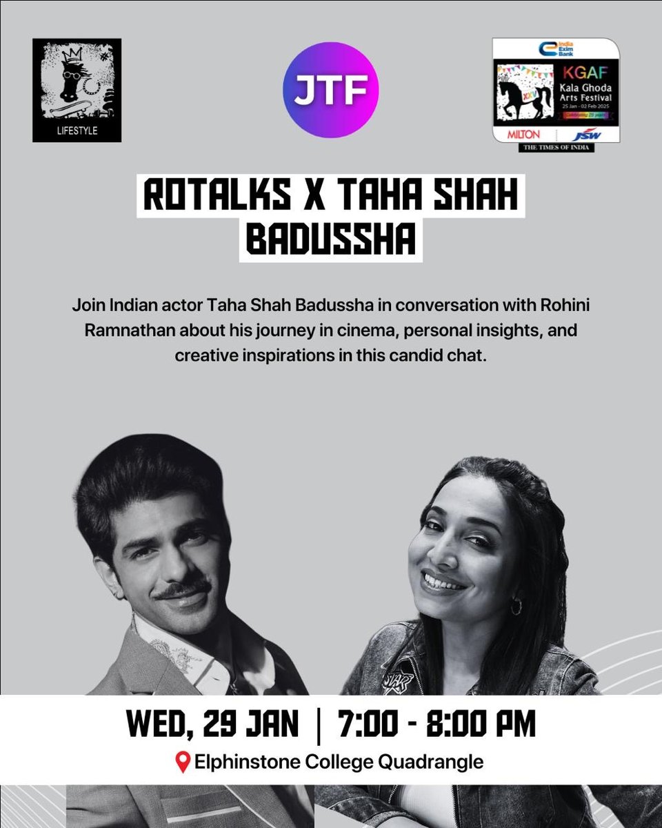 kgafest's tweet image. Experience an unfiltered chat with Taha Shah Badussha and Rohini Ramnathan as they explore his life in cinema, creativity, and more at the Kala Ghoda Arts Festival 

#kgaf25 #kgaf #KGAFXXV