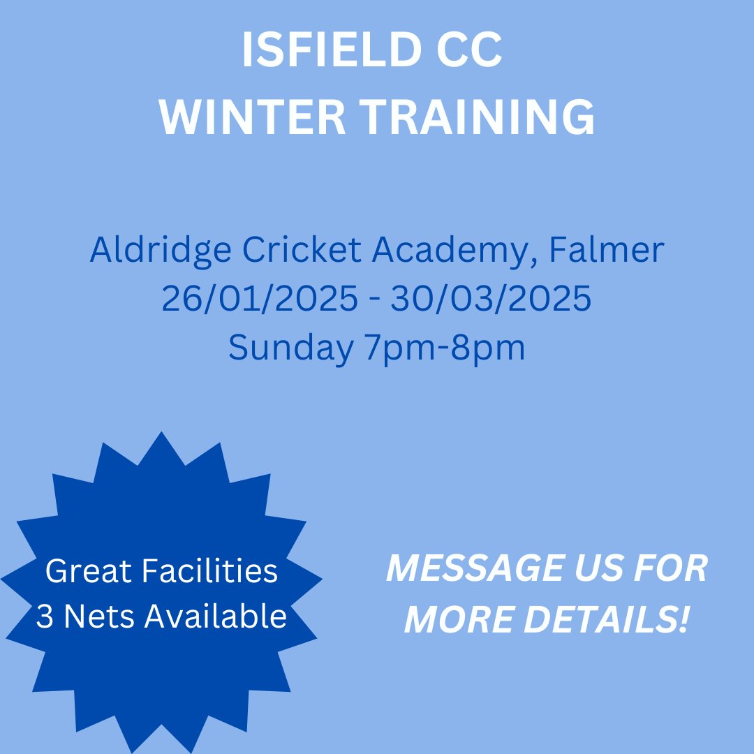 Our 2025 preparations start this evening! 🏏

We begin the first of our ten weeks at the Aldridge Cricket Academy, from 7pm.

If you'd like to join us, please drop us a Direct Message!