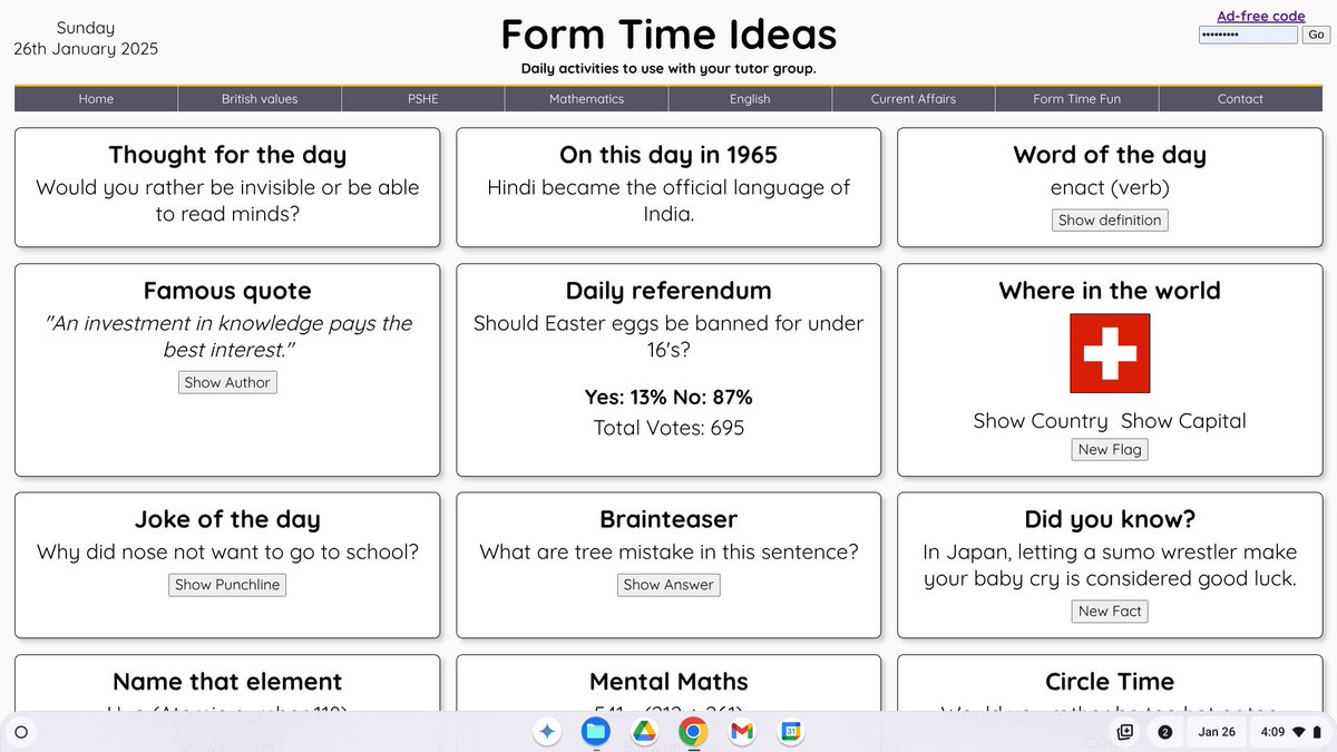 Daily activities to use with your tutor group.

FormTimeIdeas.com
