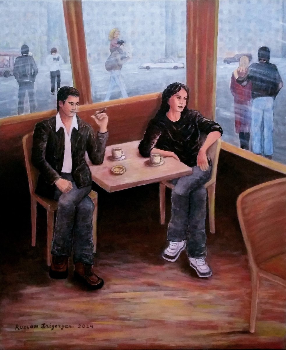 Cozy cafe. Acrylic painting. Canvas 60-50 cm. 2024.