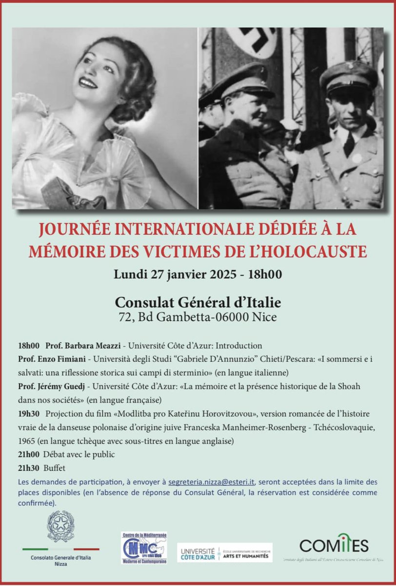 Centre de la Méditerranée Moderne et Contemporaine (@cmmc_mediterr) on Twitter photo Demain <a href="/guedjeremy/">Jérémy Guedj</a> et @EnzoFimiani interviennent dans une manifestation organisée dans le cadre de la Journée Internationale dédiée à la mémoire des victimes de l'Holocauste. Inscription obligatoire Demain <a href="/guedjeremy/">Jérémy Guedj</a> et @EnzoFimiani interviennent dans une manifestation organisée dans le cadre de la Journée Internationale dédiée à la mémoire des victimes de l'Holocauste. Inscription obligatoire