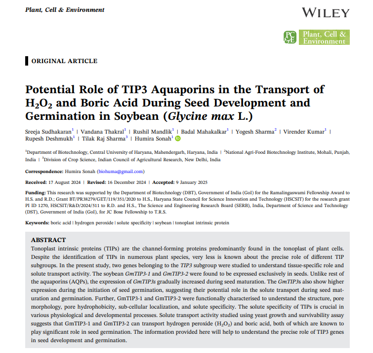 rupdeshmukh's tweet photo. Excited to share our student Dr. Sreeja's two impactful articles on plant aquaporins in PCP &amp; PPB, with two more on genome editing in Brassica and soybean on the way.  Outcome of her 4 years of dedication.  she's now ready to move on for postdoc. I strongly recommend her. https://t.co/yOEwzpS1Yh