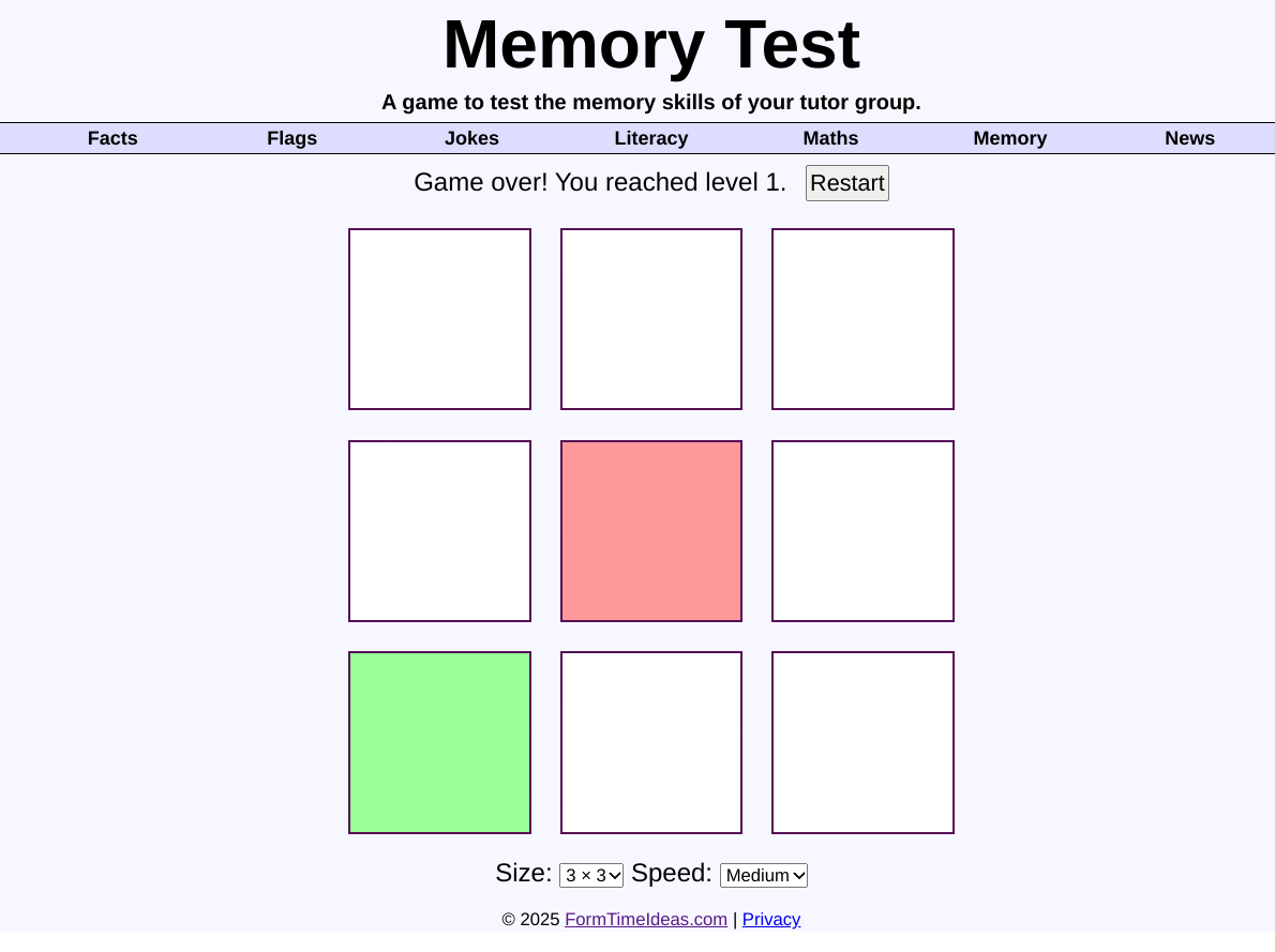 A fun and somewhat competitive game to test the memory skills of your tutor group!

formtimeideas.com/memory