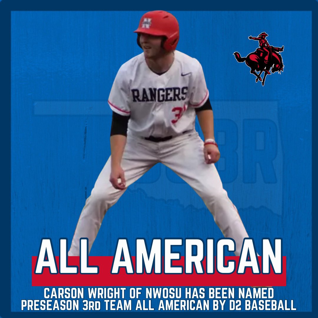 𝗗𝟮 𝗣𝗥𝗘𝗦𝗘𝗔𝗦𝗢𝗡 𝗔𝗟𝗟 𝗔𝗠𝗘𝗥𝗜𝗖𝗔𝗡

Carson Wright of NWOSU has been tabbed as a 3rd Team Preseason All American by D2 Baseball (<a href="/divIIbaseball/">D2 Baseball</a>)

#D2Baseball #RRR #theGAC