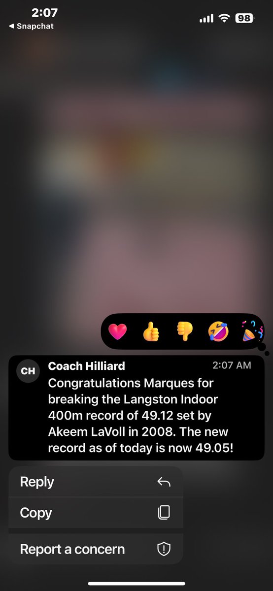 marqdcam's tweet photo. Took down a 17 year old record in the indoor 400 meter dash. Previously ran 49.12 by Akeem LaVoll in 2008, now it stands at 49.05. More work to be done! #LUTRK #LangstonSports https://t.co/qKeVFYqMu8