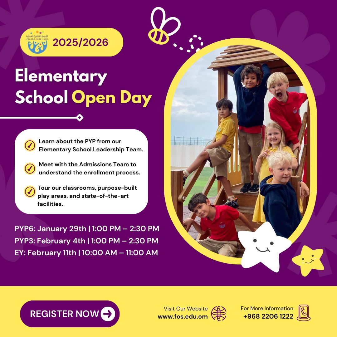 Book your calendar and join us for the Elementary School Open Day! Explore our PYP program, meet the team, and tour our amazing facilities. Don’t miss out 📅🤩⭐️!

#finlandomanschool 
#registernow