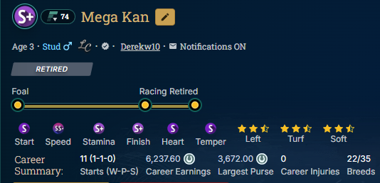 derekw10's tweet image. Mega Kan has been busy charming the fillies and only 13 more magical encounters left this season. 💕

Mega Kan delivers, leaving fillies satisfied and glowing. 

Let’s get him to 35/35 breeds—your filly deserves a date with such a handsome stud. 🐎

#PhotoFinishLive #PimpMyHorse